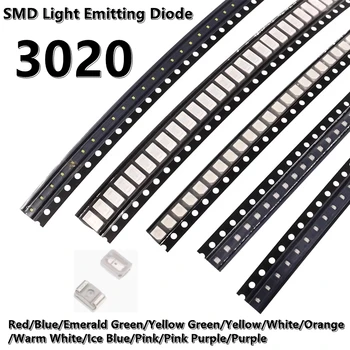 (100шт) 3020 SMD LED жълт / син / зелен / бял / оранжев / лилав / розов / червен светлинен висока яркост led лампа мъниста