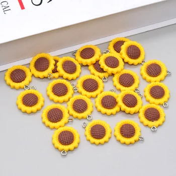10шт 20 mm Жълти висулки от смола под формата на слънчоглед с плоска обратна страна, обеци с мультяшными цветя, окачване с ръцете си за направата на бижута