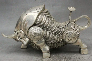 11-инчов статуя на бик в стила на народната китайски фън шуй Silver Wealth RuYi Strong зодиакалния г.