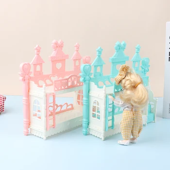 16-См стоп-моушън Мини-легло Принцеса, Имитирующая Двухъярусную Легло Със стълби, Мебели за куклена Къща, Аксесоари за декор куклена Къща