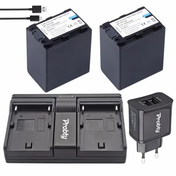 2 елемента Probty NP-FH100 NP FH100 Батерия + USB LCD зарядно + Съединители за Sony DCR-DVD405 407E 410E 450 602E 650E DCR-HC96 DCR-SR85
