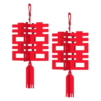 2 елемента Червен фенер 3D Традиционното китайското сватбена украса за фестивала на Честването на китайската Нова година Housewarming на закрито и на открито