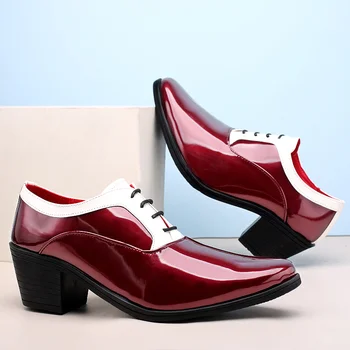 2022 Класически мъжки модел обувки от лъскава кожа, модни червена огледална луксозни обувки, мъжки обувки на токчета, увеличивающем растеж, мъжки обувки