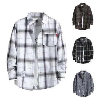 2023 Модерен Мъжки клетчатая риза с дълъг ръкав в стил Харадзюку, мъжки клетчатая риза с дълъг ръкав M-3XL, Ежедневни ризи за мъжки дрехи