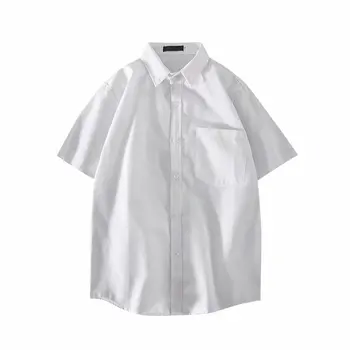 2024 Нови мъжки ежедневни ризи, мъжка мода качествена риза с къс ръкав, лятна однотонная памучен Свободна риза в плажен стил B113