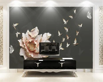 3D тапети Beibehang Стерео Щампована Пеперуда Пеперуда е Любовта на Божур Просто Фон рисувани Стенни хола спални тапети