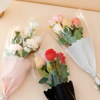 50шт за Опаковане на пластмасови цветя на Свети Валентин, Опаковане на Булчински Букет в Прозрачен Целофан, за да проверите за декор