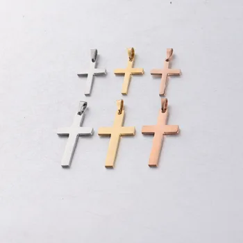 5шт САМ Висулки-Кръстчета от неръждаема стомана Розово злато/златен/сребърен цвят, метални Висулки-Кръстчета, Религиозни орнаменти, Огледално полиране на Едро