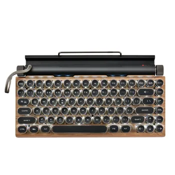 83 Клавиша-с Дървена клавиатура в стил ретро стил пънк, Безжична механична клавиатура с подсветка БТ 5.0 RGB за мобилен телефон, таблет, лаптоп