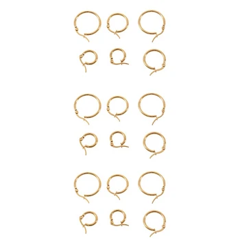 9 Чифта Женски златни обеци-обръчи от неръждаема стомана 15 мм, 20 мм, 25 мм