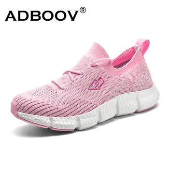 ADBOOV/ женски тъканни маратонки, големи размери 9 10, дишаща лека ежедневни спортни обувки за жените, розови на цвят, големи размери 41 42