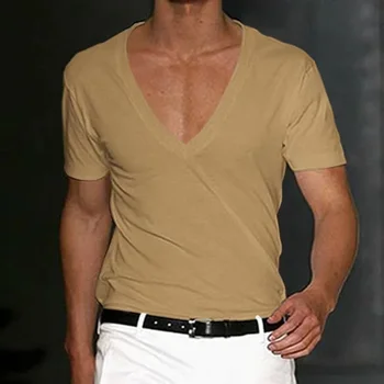 B5018 Мъжка тениска, Шорти, Блузи С дълбоко V-образно деколте, Обикновена Тениска Оверсайз, Мъжки Градинска Облекло, Без Пуловер, Тениски, Пролет-Лято