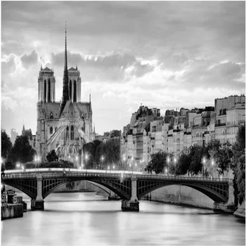 beibehang papel de parede para quarto Черно-бели стенописи с нощни сцени на Парижката Катедрала 
