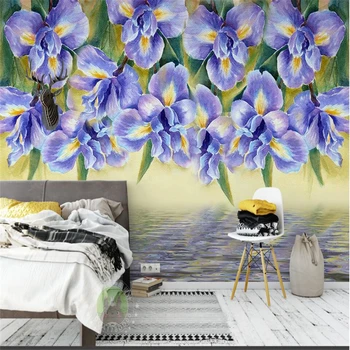 beibehang papel de parede Модерен прост цвете лилия, орхидея хол ТЕЛЕВИЗИЯ фон потребителски голям стенопис зелени тапети