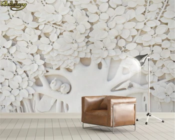 beibehang Потребителски фотообои 3D триизмерна скандинавски релеф листата на дървото на бял фон на стената на Европейския papel de parede