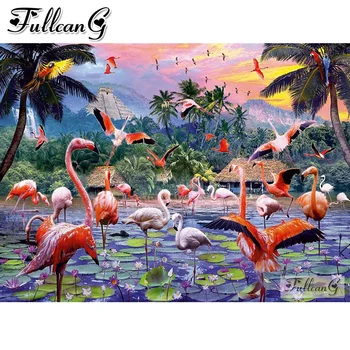 FULLCANG пълна мозайка бродерия разпродажба Роза Фламинго сам 5d диамантена живопис кръст бод животни птици подарък за дома FG1393