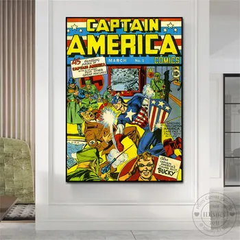 Marvel Captain America Реколта корицата на комикса, плакат, монтиране на изкуството, платно, живопис за всекидневната, декорация на дома, Уникален подарък