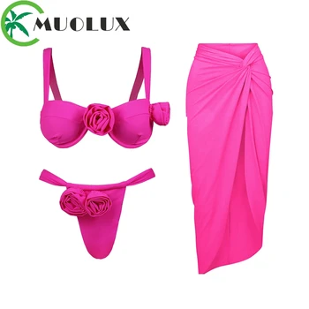 MUOLUX 2023 Секси комплект от бикини с 3D цветен ефект повдигащ, женски бански костюм, рокля, пола, за трико, голям плаж за момичета, бразилски бански