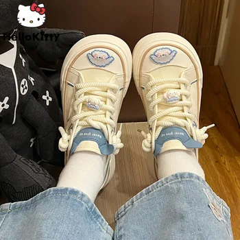 Sanrio Kawaii Cinnamoroll/ Парусиновая Обувки С кръгло Бомбе, Дамски Летни Нови Универсални Маратонки с Дебела Подметка, Y2k, Скъпа Обувки За момичета