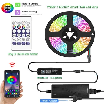 WS2811 Dream пълноцветен RGB Led Лента с 60 LED/m Адресуемый Светлина 12V 28key RF Bluetooth съвместим Музикален Smart Controller Kit