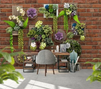 бейбехан Потребителски тапети 3D фотообои естетичен нов модерен просто малко прясно тухлена фон на стената тапет със зелени растения