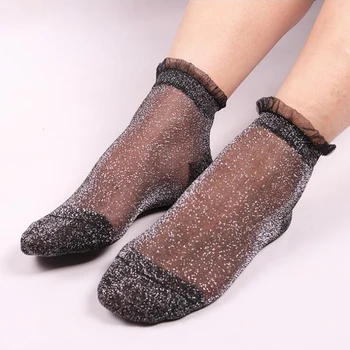 Блестящи чорапи за глезените, Модни Дамски чорапи, дантелени блестящи Кристални копринени къси чорапи, Тънки Прозрачни Гъвкави Тънки чорапи