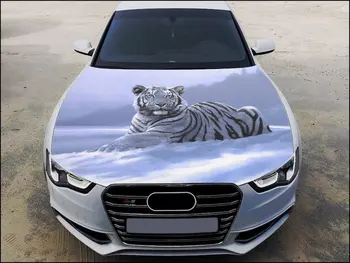 Бял филм за капак на колата Тигър, пълноцветен винил стикер-Хищник