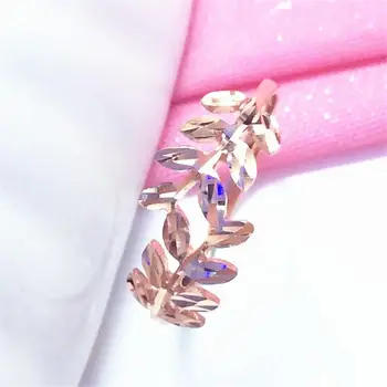 Виолетовият злато проба 585, 14-каратово розово злато, блестящи годежни пръстени с листа за двойки, отварящ дизайн, свежи и очарователни бижута, подарък за деня на майката