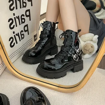 Дамски обувки, новост 2023 г., Дамски обувки дантела, Луксозен дизайнерски обувки джоб с кръгло бомбе, гумена дамски обувки, модерни обувки дантела в стил Лолита