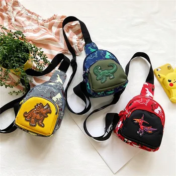 Детска чанта-месинджър с анимационни принтом динозавър, пътни чанти през рамо с цип за деца, скута чанти за момчета и момичета, детски портфейл за монети