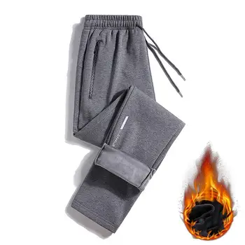 Ежедневни спортни панталони Мъжки зимни панталони за джогинг на руното лигавицата с джобове с цип Всекидневни спортни панталони за студено време Разтеглив