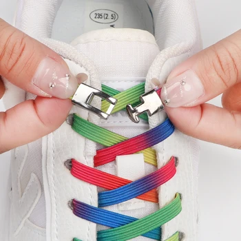 Еластичен ремък за обувки с кръстосани ключалката, без завязок, ремък за маратонки, плоски връзки за обувки, rainbow, без завязок, гумени връзки за обувки