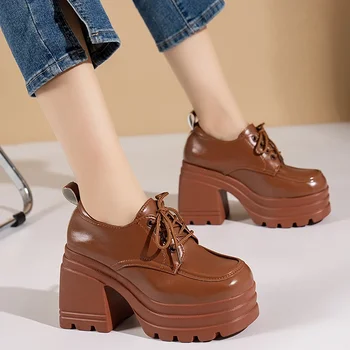 Есенни нови дамски обувки на платформа и масивен ток, по-големи размери, обувки Мери Джейн е на фини обувки с високи токчета, за студентки, обувки в стил Лолита