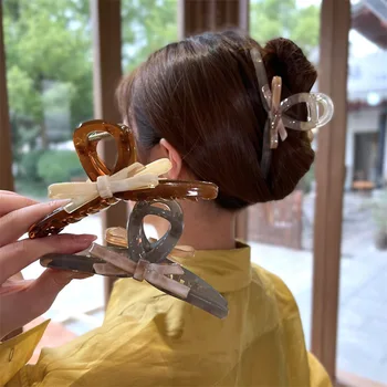 Жена Корейски Голям Акрилен лък, Щипки за коса, за лице, Модни Дамски Прозрачни Желеобразные щипки за коса, шапки, Арфа