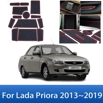 За Lada Priora Consul 2013~2019 2013 2014 2015 2016 2017 2018 2019 Противоскользящий Гумена Подложка за врата, въздушна Възглавница за чаши, Аксесоари за Автомобили