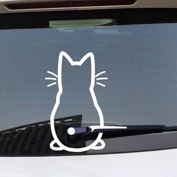 Забавен стикер с подвижна опашка на котката в автомобил, стикери за чистачки, стикер на предното и задното стъкло