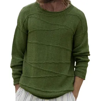 Зимна Есен вязаный пуловер, мъжки пуловер с кръгло деколте в стил мозайка, топли пуловери с дълъг ръкав, мъжки ежедневни модерен пуловер, мъжки дрехи
