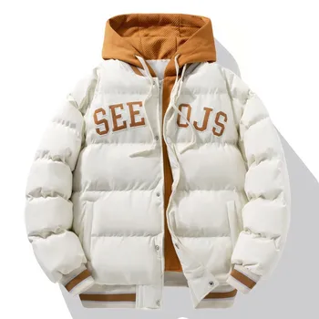 Зимна нова мъжки удебелена топло яке с качулка с цип в стил Харадзюку, парк с бродирани букви, палто за градинска отношение в стил хип-хоп