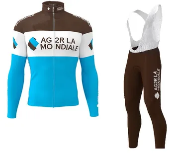 Зимна руното утепленная мъжка велосипедна фланелка Ag2r TEAM 2019, велосипедна дрехи с дълъг ръкав и нагрудниками Ropa Ciclismo
