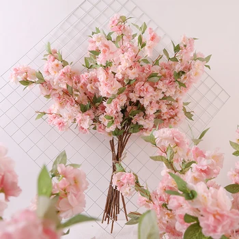 Изкуствена череши на клонка, цвете, окачена на стената, Сакура 100 см за сватбени бижута, клон на изкуствени декоративни цветя