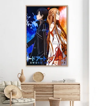 Изкуството на меча онлайн, плакат с изображение на Сао Кирито и Асуны, платно, японски хит, корица на нова драма