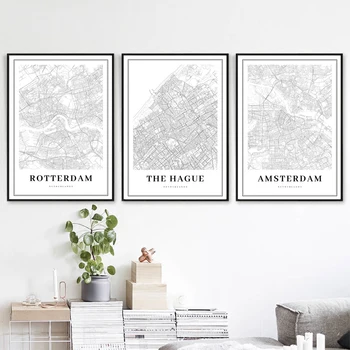 Карта на Света Стенен декор Платно Картина на Градския пейзаж Амстердам Минималистичные плакати на скандинавскую тема и щампи за хол