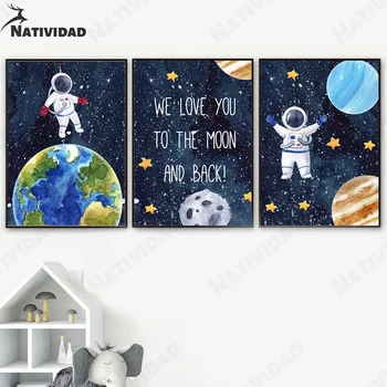 Картина върху платно, Cartoony стенен декор, плакат с космонавт, Cartoony портрет, стикери за стена, хол, спалня, декорация на дома