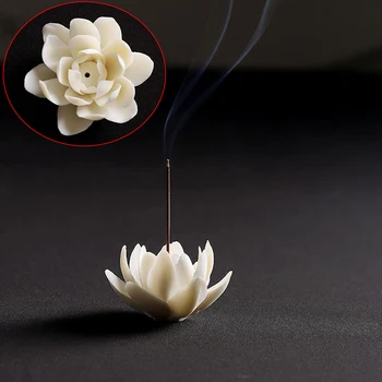 Керамична Кадилница С Бял Lotus За Тамян Начало Декор На Притежателя Ароматна Пръчки, Ароматерапия