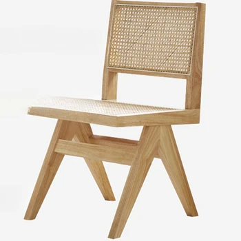 Комбинация от маса и стол от ратан и масив дърво, дизайнерски стол за творчески отдих