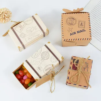 Креативен Мини куфар, Кутия шоколадови бонбони във формата на самолет Кутия бисквити от крафт-хартия за Подарък кутия за сватба, за рожден Ден за гости