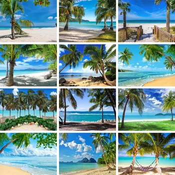 Летни Палма, Кокосова палма, Пясъчен плаж, фон за снимки, Тропически фон за партита в Алоха, детски портрет, Сватбена фотосесия