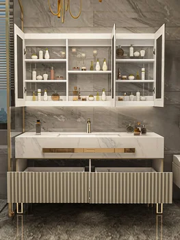 Модерен и луксозен шиферный шкаф за баня, комбинирана стойка за измиване на ръцете, шкаф за мивка в банята