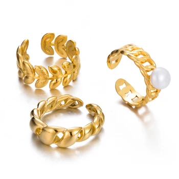 Модерен пръстен-верижка от неръждаема стомана с 18-каратово метален пръстен със златни листа, за да Създадете пръстен за жени, подарък, за партита, Нов Дропшиппинг