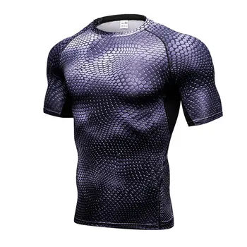 Мъжка тениска за фитнес с къс ръкав, спортен топ, бързосъхнеща тениска за бодибилдинг със змеиным принтом тениска за тренировки 4XL за бягане